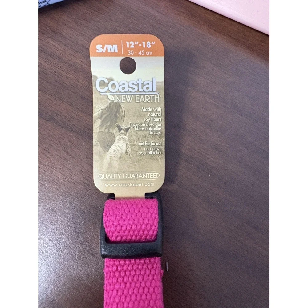 Coastal New Earth Dog Collar S/M 12-18in Adjustable Pink‎ Soy Fiber Eco Pet